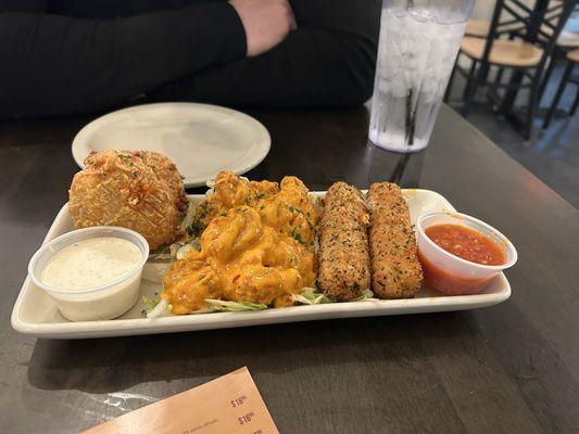 The trio appetizer. Mozzarella sticks, crawfish beignets, rocket shrimp. It was pretty good. My fave was the mozz sticks