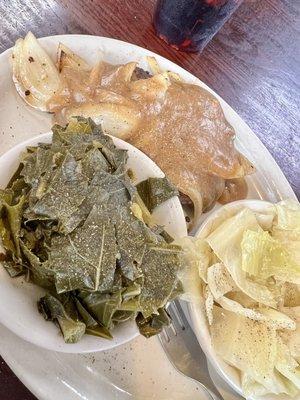 Hamburger Steak, cabbage & collards