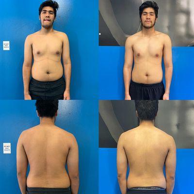 Before and after: 15lb body fat lose with 5lb muscle gain.