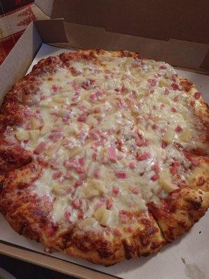 Pizza was really good! Had delivered and was hot and big size. This is a Med Ham & Pineapple.