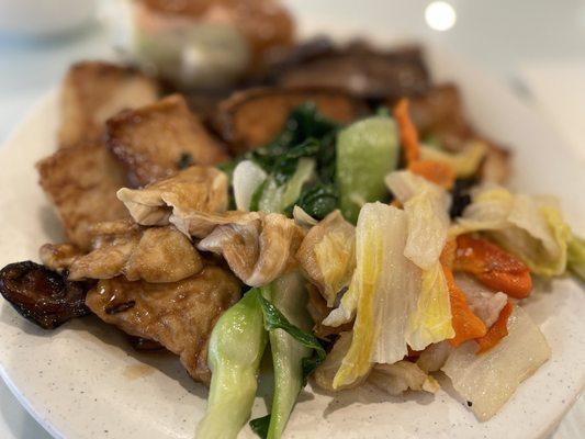 First plate a- eggplant, cabbage, bok Chou, tofu, Vietnamese spring roll