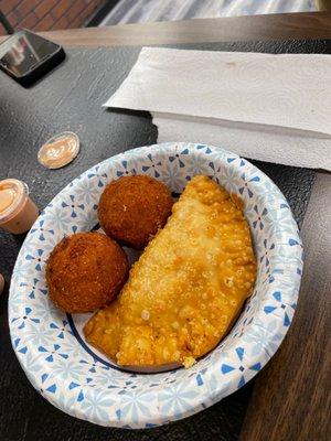 Fried yuca and empanada