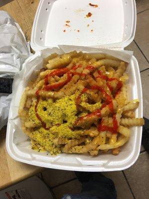 Ordered a large fries and put sauces and seasonal and lemon pepper but i spill the whole thing on my fries LOL