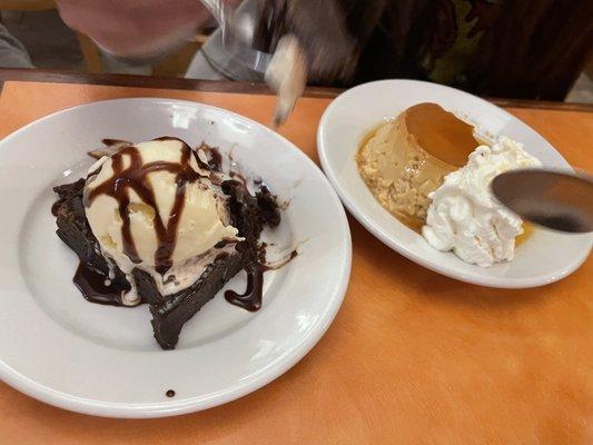 Brownie Sundae and Flan