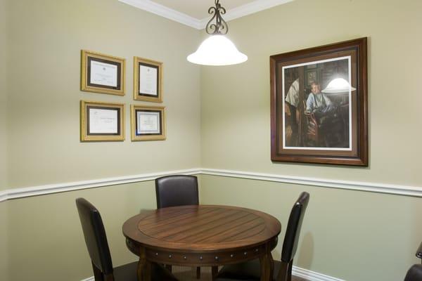 One of our consultation rooms, demonstrating the non-clinic, inviting feel of our office.