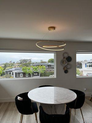 Chandelier installation with a view!