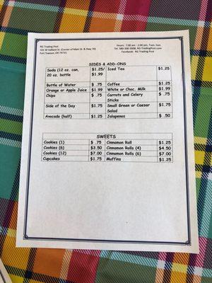 Sides and add-ons Menu