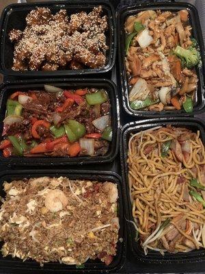 Sesame Chicken; Chicken with Mixed Vegetables; Pepper Steak; House Fried Rice; Roast Pork Lo Mein