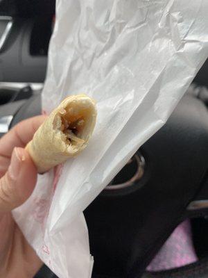 These were spring rolls. No veggies and it was burnt. Are you serious? Folks are paying for this??