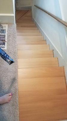 Stair Tread Installation In August 2018- These are Fir stair treads, natural in color (no stain) with a matte finish.