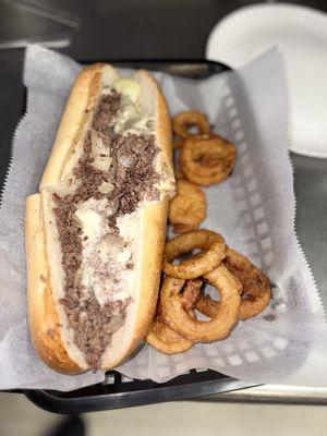 Cheese Steak Lunch Special 8in with Onion Rings