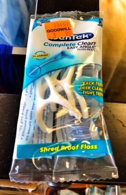 Not so sure I want to be purchasing dental floss from Goodwill...