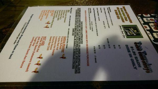 Menu as of my visit.