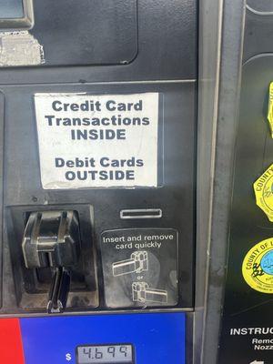 Nor credit or debit work at the pumps !go straight to see the Cashier, Gas prices are good, The cashier was very nice overall ‍