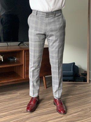 Charles Tyrwhitt pants, hemmed, tapered and taken in the waist.