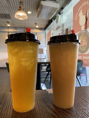 Honey green tea and yogurt green tea