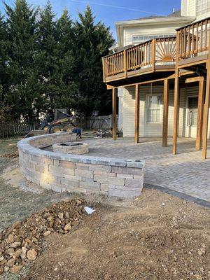 Patio, seat wall and firepit