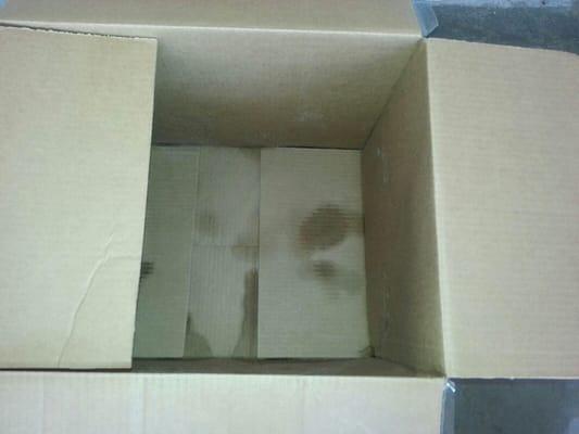 Moisture and mold in boxes.