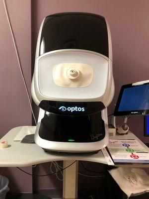 Optos is the latest in retinal imaging technology. Quick and easy testing procedure!