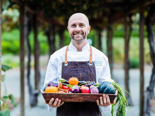 Chef Daniel in his garden