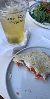 Iced herbal tea: iron goddess of mercy and chamomile with the west coast lox on sourdough