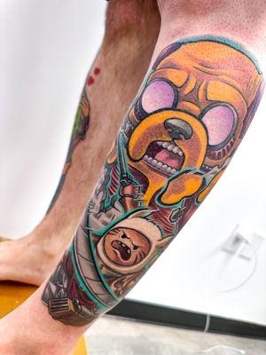 Attack on Titan, Adventure Time mashup tattoo. Full color tattoo, Anime, cartoon tattoo