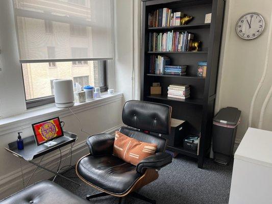 The chair you'll sit in while doing your neurofeedback session. Each room has a Molekule Air Purifier for extra Covid-19 safety.