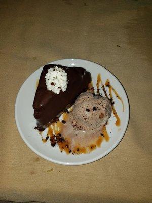 Chocolate ganache cake with coffee ice cream