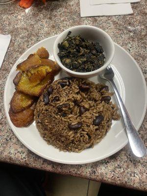 Fried Plantains Rice and Peas Callaloo