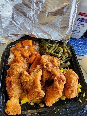 Catfish, yams and green beans