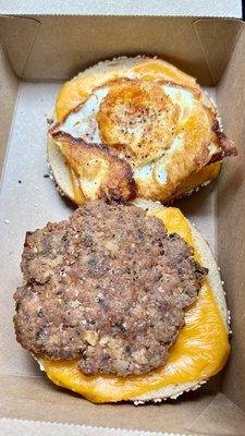 Sausage, egg & cheese on everything bagel