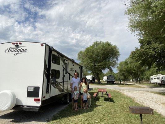 Our spot with red picnic table.