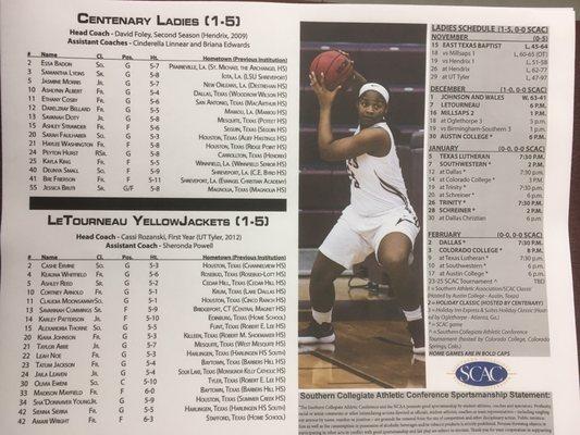 12/7/17. Thursday evening. Lady Yellowjackets Basketball (blue) vs. Centenary College Ladies (white). Gold Dome. Shreveport, Louisiana.