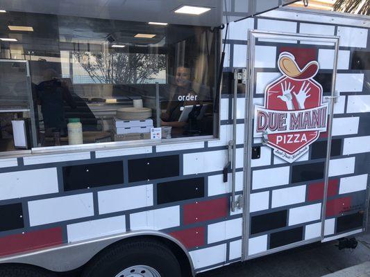 Trailer with big glass window to view, woodfired oven inside!