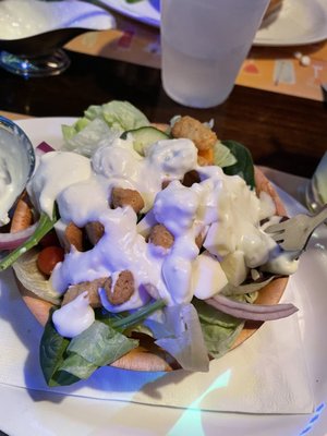 Side salad with AMAZING blue cheese dressing