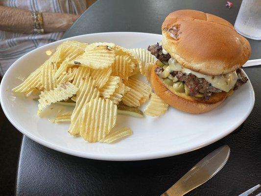 Custom Burger with Pepper Jack Cheese and Green Olives