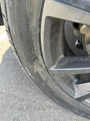 Tires were covered under warranty and repaired with not out of pocket fee!