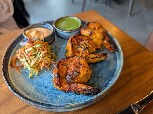 Red Shrimp 'Karwari,' Gunpowder Aioli Argentinean shrimps coated in Karwari spiced batter served with a dip infused with a fiery spice mix