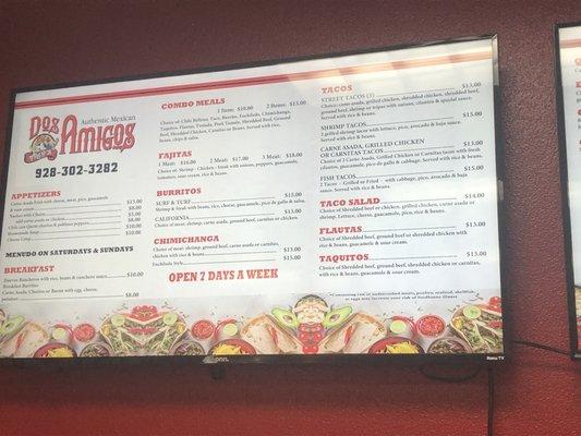 Menu as of 4/30/22