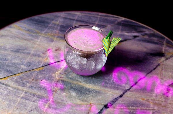 Spirit of St. Louis (Toki Japanese Whisky, Damson Sloe Gin,
 Oloroso Sherry, Banana Liqueur, Chinese
 Five Spice, Citrus and Egg White)