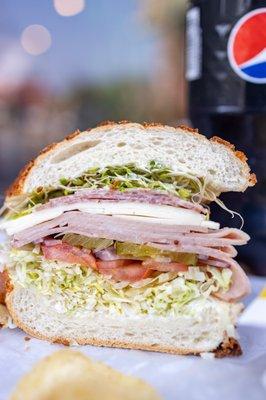 Lucca's Combo on Dutch Crunch w/ Provolone Cheese & Sprouts ($8.75 + $1/cheese)