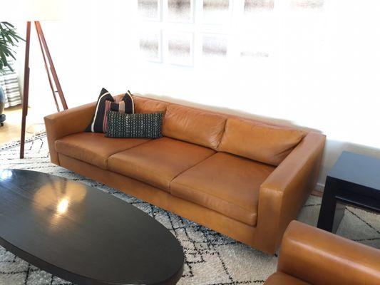 Camel tan leather sofa brought back to life.