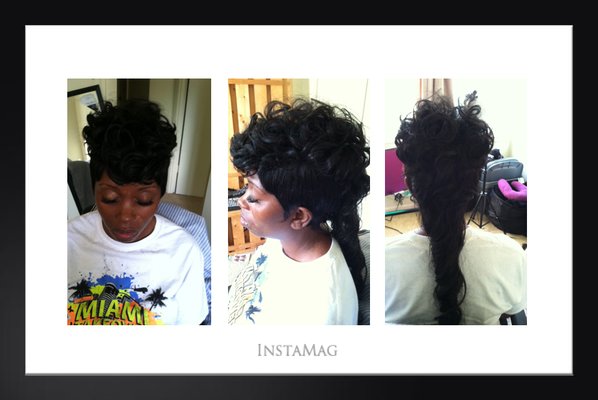 Quick weave wig with Mohawk cut, curled and styled