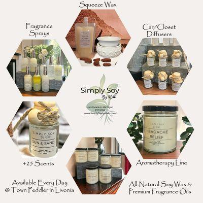 Soy Candles, Aromatherapy Soy Candles, Fragrance Sprays, Wax Melts... All products made with all-natural soy wax and premium fragrance oils.