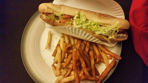 Chicken bacon ranch sub and fries