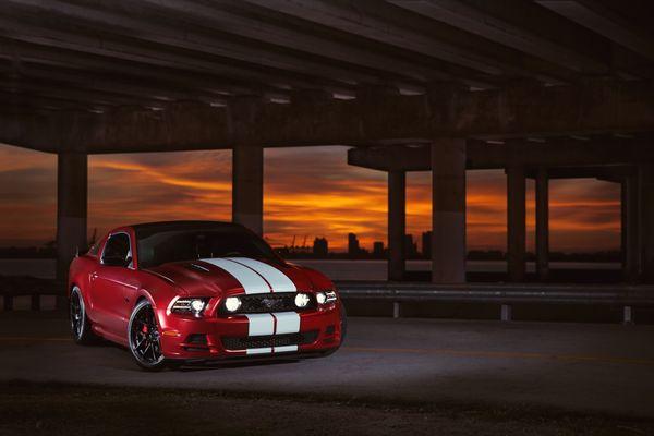 Satin Red Chrome Wrap for Miami Ford Mustang GT.