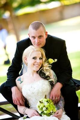 One of the MANY happy brides with a Dee's Flowers custom wedding bouquet.