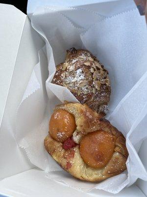 Almond croissant and apricot pastry. Still got from the oven!!