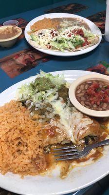 Vegetarian enchiladas and Avocado tacos