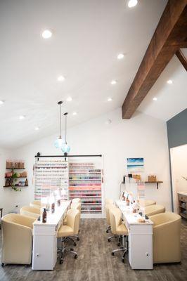 Manicure tables with protection shields.